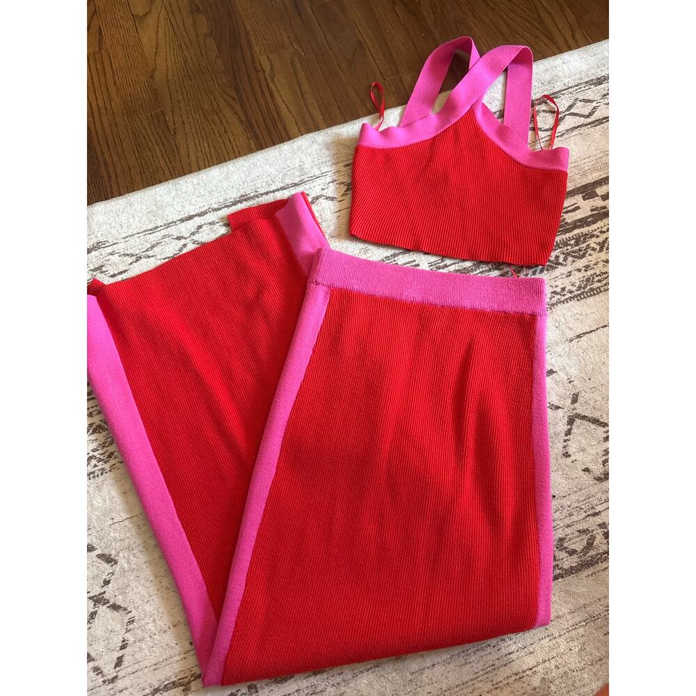 JLUXLABEL Heartbreaker Ribbed Magenta Crop Skirt Set MIDI Medium - Picture 5 of 6
